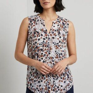 Liz Claiborne Blouse Womens Small Floral Sleeveless V Neck Rayon Lightweight Top